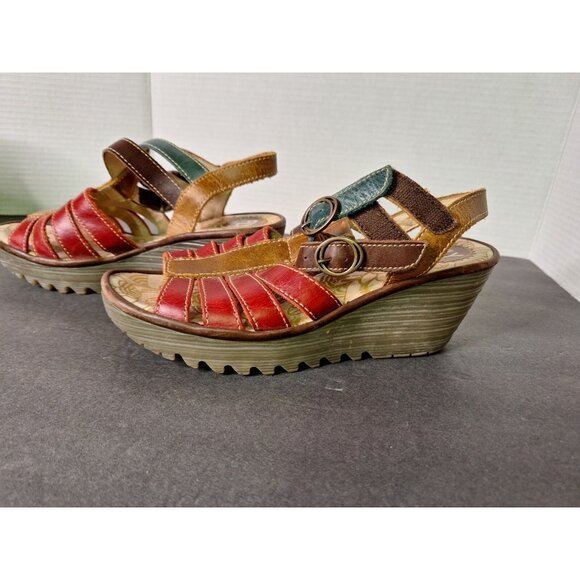 FLY LONDON YGOR RUG  - Red/Dk Brn/Petrol/Camel - Women 8  Sandles - Picture 4 of 10